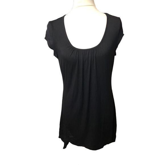 Meaneor black shark bite hem cap sleeve scoop neck soft tunic Size M - Picture 1 of 10
